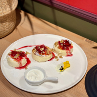 Syrniki with Jam, Walnuts and Sour Cream